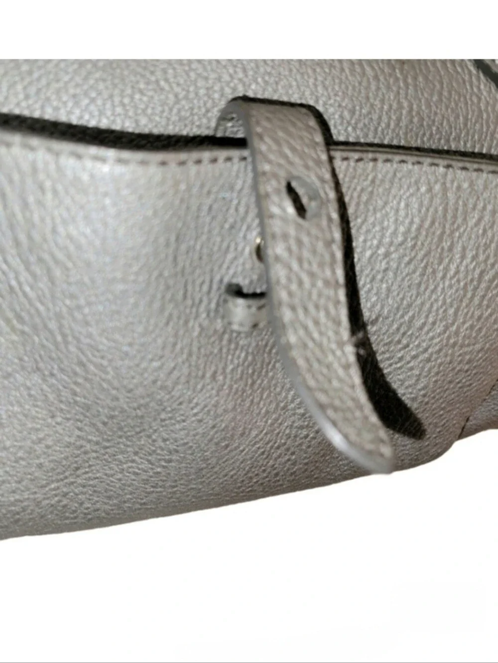Cole Haan Silver Metallic Pebbled Leather Tote Satchel Purse Silver Hardware